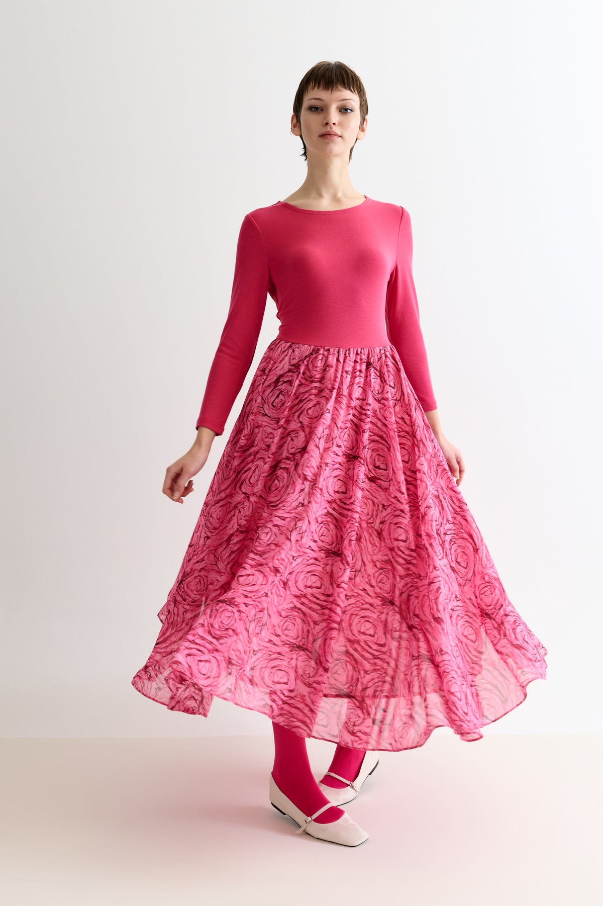 Huxley Rosechild Jersey Top Circle Skirt Midi Dress - Pink