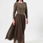 Huxley Jersey & Georgette Midi Dress - Mole