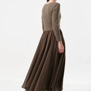 Huxley Jersey & Georgette Midi Dress - Mole