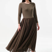 Huxley Jersey & Georgette Midi Dress - Mole