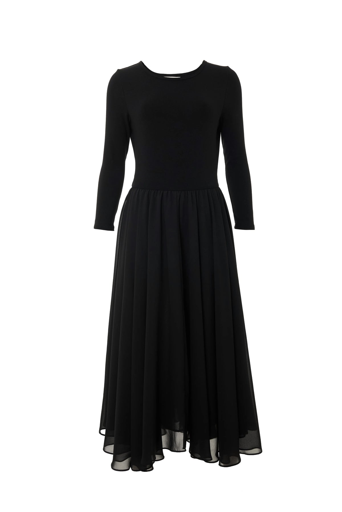 Huxley Jersey & Georgette Midi Dress - Black