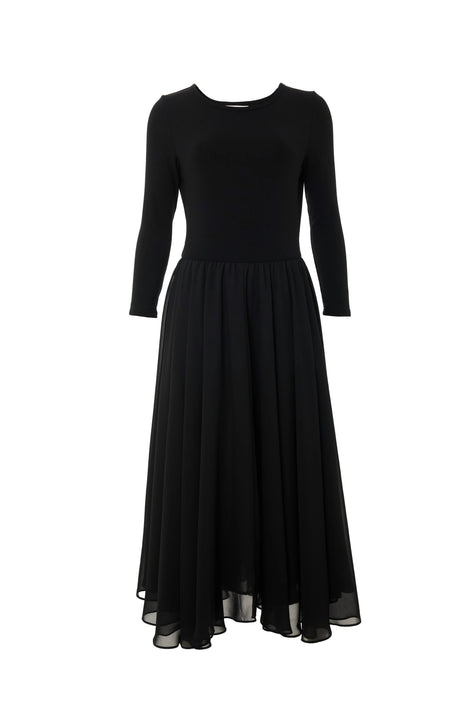 Huxley Jersey & Georgette Midi Dress - Black