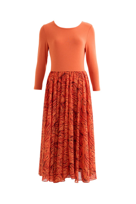 Huxley Rosechild Jersey Top Circle Skirt Midi Dress - Apricot