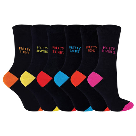 Pretty Motif Socks for Women in 6 Pack | Black Novelty Socks