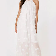 White Halterneck Flower Cotton Dress