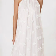 White Halterneck Flower Cotton Dress