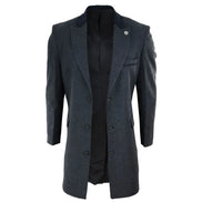 Men's 3/4 Long Overcoat Jacket Herringbone Tweed Coat Peaky Blinders