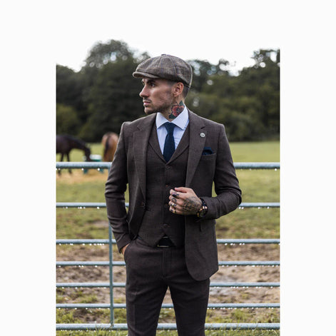 Smart Herringbone Wedding Suit — Brown