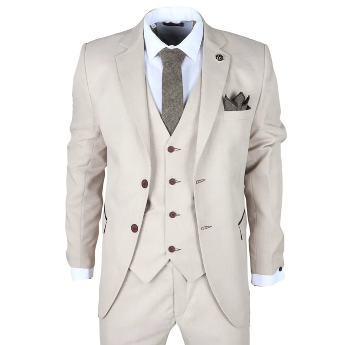 IM04 - Men's Beige 3 Piece Tailored Fit Wedding Suit