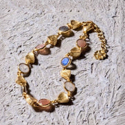 Gold Sara Mixed Gemstone Bracelet: Peach Moonstone, Labradorite & Moonstone