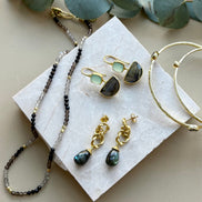 Milos Mixed Gemstone Beaded Necklace  Black Onyx, Smoky Quartz & Labradorite