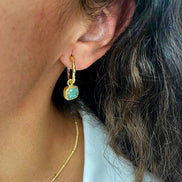 Tetra Square Gemstone Charm Hoops Silver Amazonite