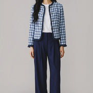 Amora Blue Tweed Fringe Trim Jacket