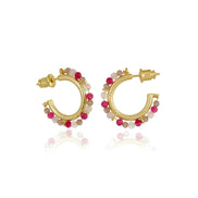Ophelia Small Gemstone Hoops Smoky Quartz, Rose Quartz & Ruby
