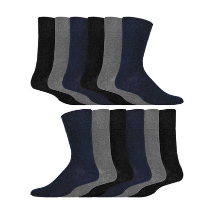 12 Pairs Mens Gentle Grip Top Diabetic Socks | Non Elastic Cotton Socks