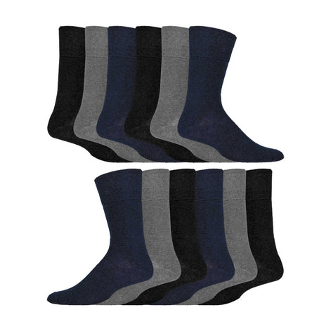 12 Pairs Mens Gentle Grip Top Diabetic Socks | Non Elastic Cotton Socks