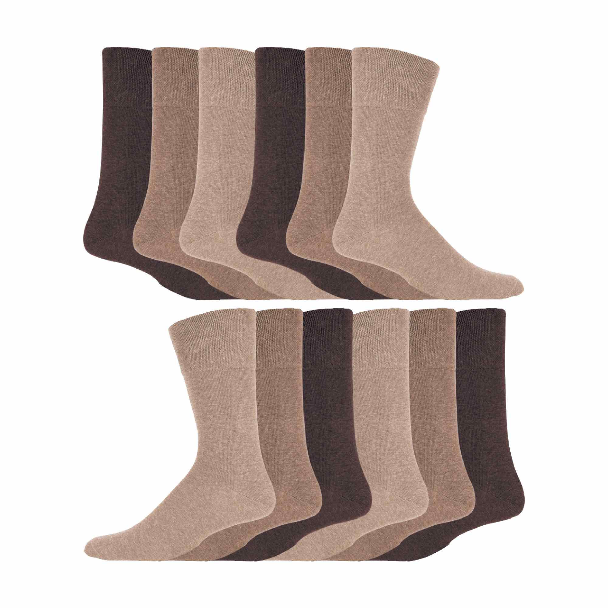 12 Pairs Mens Gentle Grip Top Diabetic Socks | Non Elastic Cotton Socks