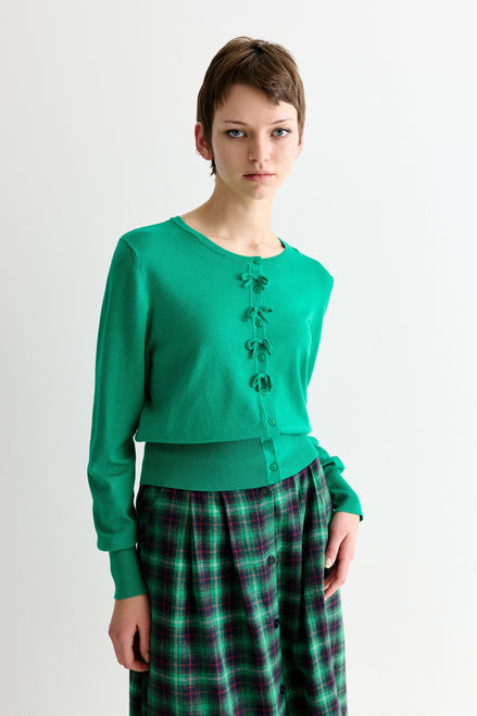 Ives Bow Trimmed Cardigan - Green
