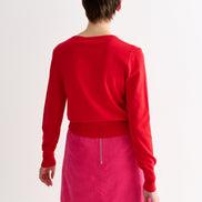 Ives Bow Trimmed Cardigan - Red
