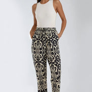 Navy Ikat Print Pull on Trousers