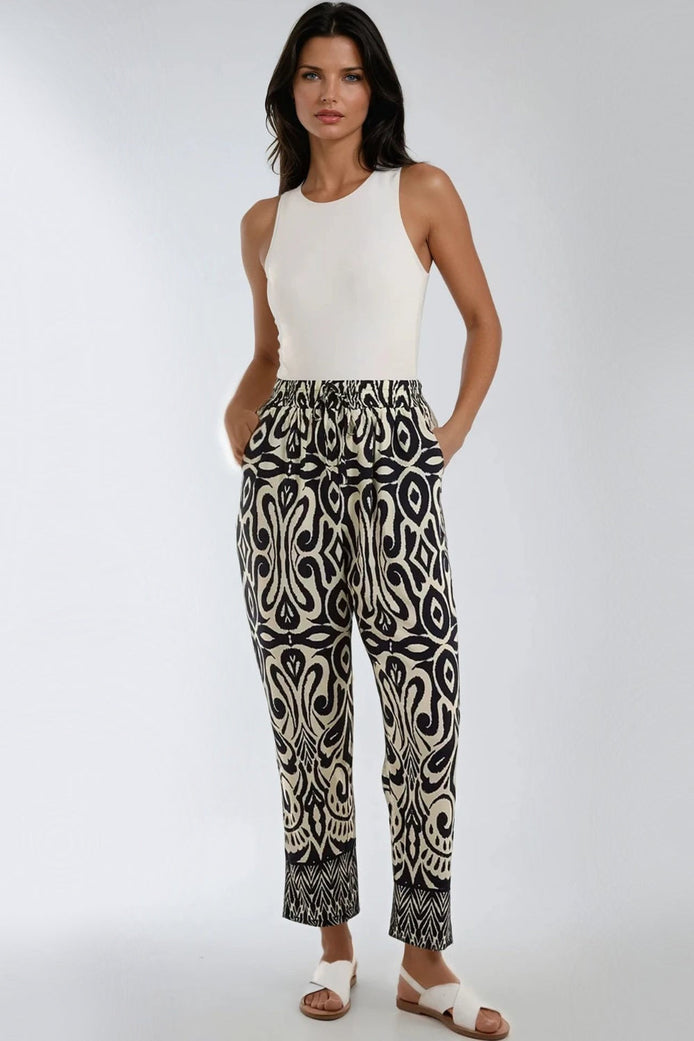 Navy Ikat Print Pull on Trousers
