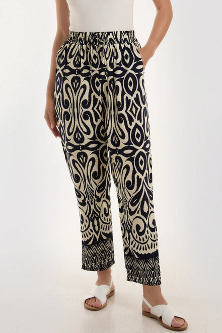 Navy Ikat Print Pull on Trousers