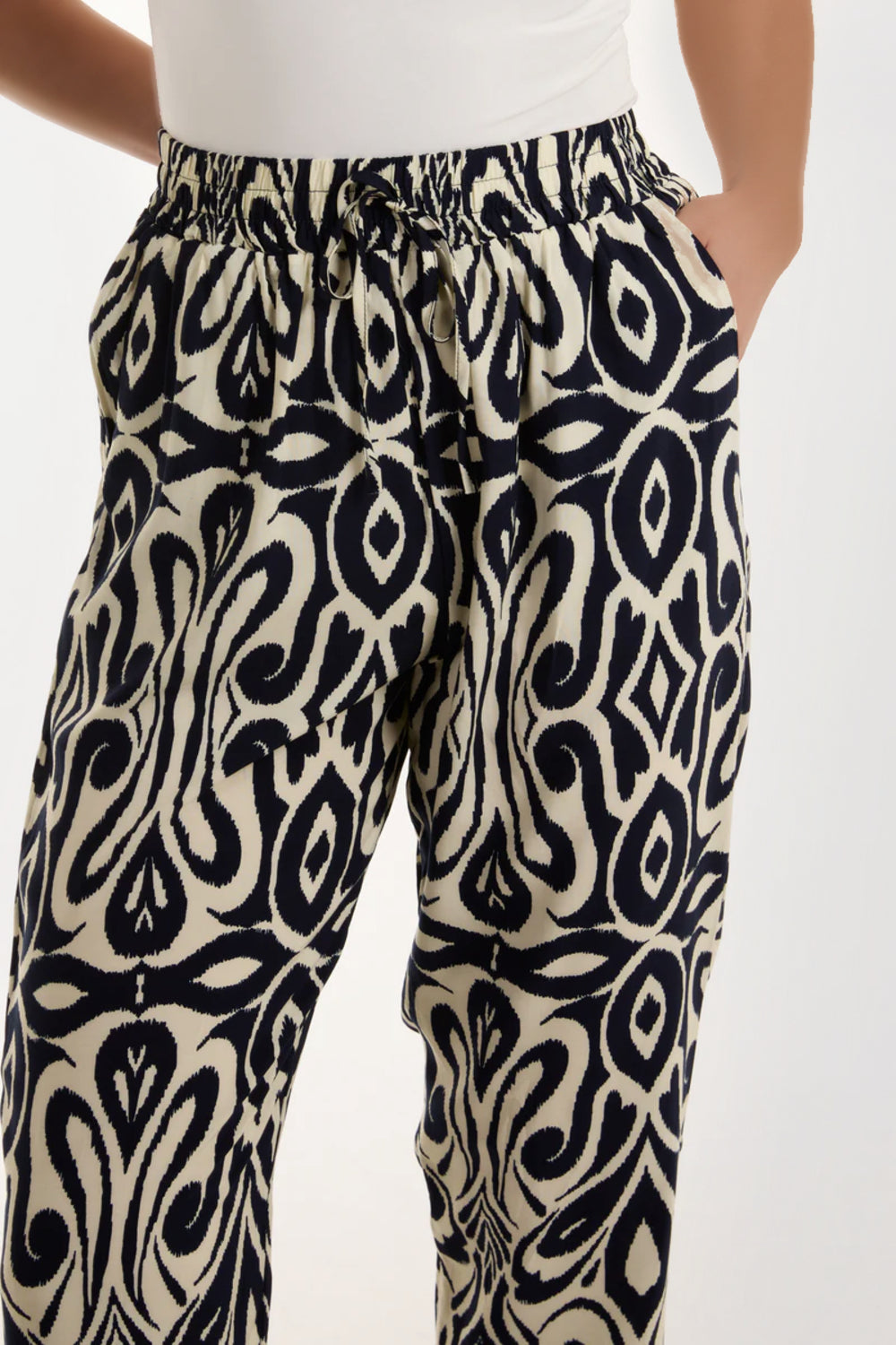 Navy Ikat Print Pull on Trousers