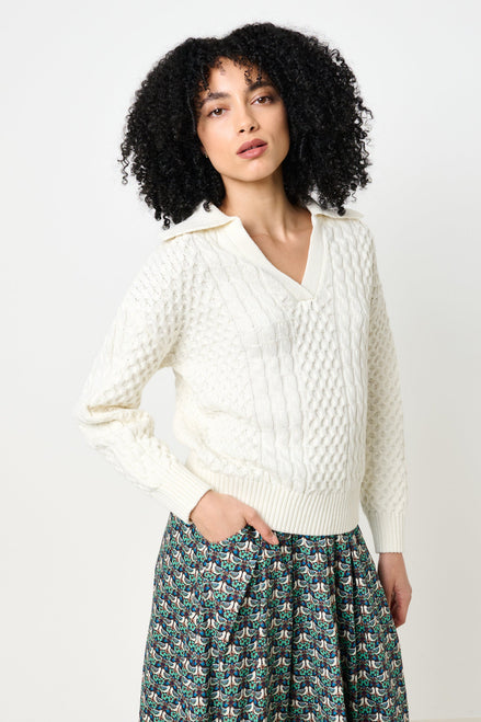 Jamie Cable Collar Jumper - Off White