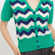Louche Jeanie Zig Zag Stripe Short Sleeve Cardigan
