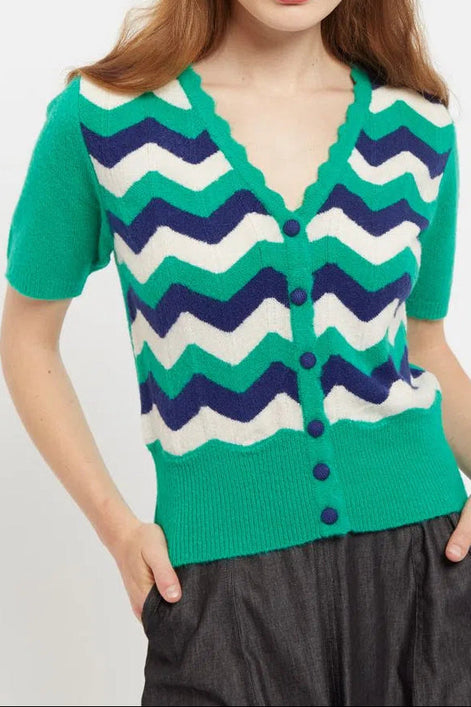 Louche Jeanie Zig Zag Stripe Short Sleeve Cardigan