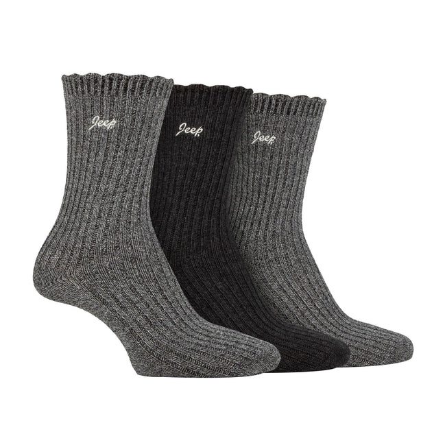 3 Pack Ladies Bamboo Scalloped Ankle Socks | Ribbed Cushioned