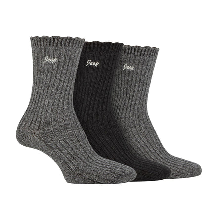 3 Pack Ladies Bamboo Scalloped Ankle Socks | Ribbed Cushioned