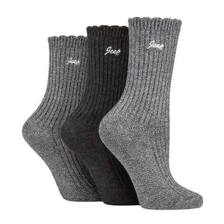 3 Pack Ladies Bamboo Scalloped Ankle Socks | Ribbed Cushioned