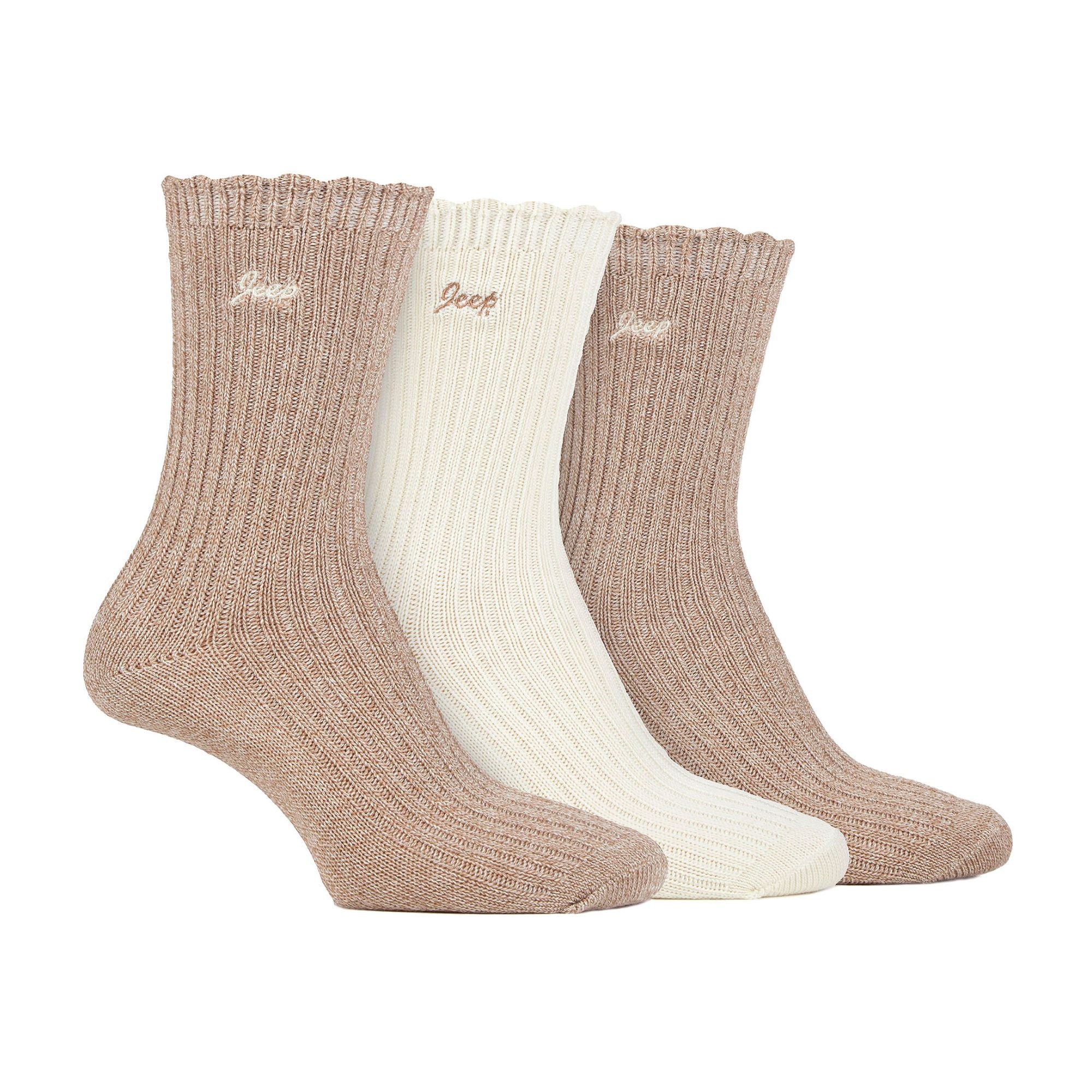 3 Pack Ladies Bamboo Scalloped Ankle Socks | Ribbed Cushioned
