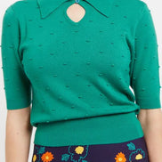 Louche Josephina Raindrops Textured Short Sleeve Collared Sweater Green