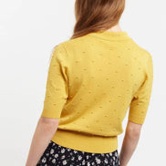 Louche Josephina Raindrops Textured Short Sleeve Collared Sweater Mustard