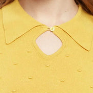Louche Josephina Raindrops Textured Short Sleeve Collared Sweater Mustard
