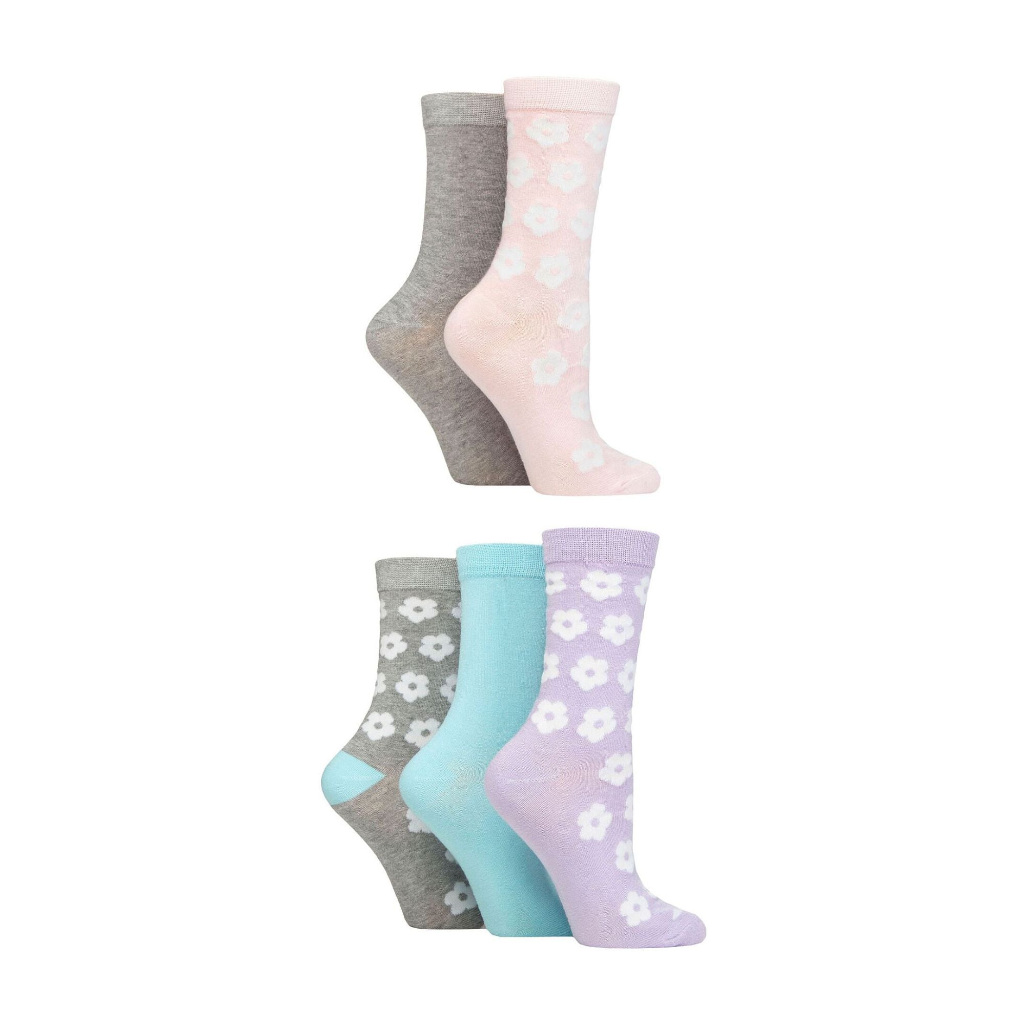 5 Pack Ladies Jacquard Patterned Crew Socks