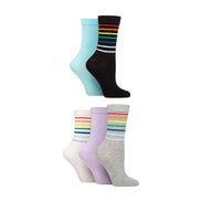 5 Pack Ladies Jacquard Patterned Crew Socks
