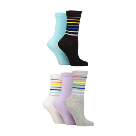5 Pack Ladies Jacquard Patterned Crew Socks