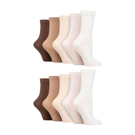 10 Pairs Ladies Bamboo Crew Socks with Patterns