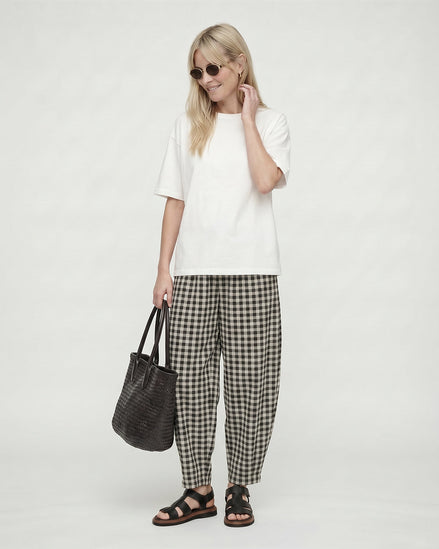Kate Black Check Barrel Leg Trouser