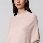 Beige Ribbed High Neck Jumper