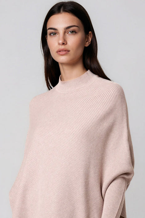 Beige Ribbed High Neck Jumper