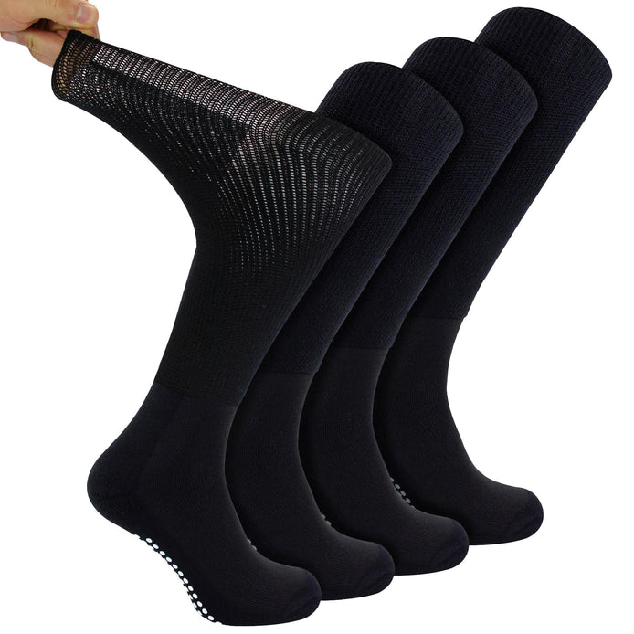 4 Pack Long Bamboo Diabetic Socks With Grips for Men and Women
