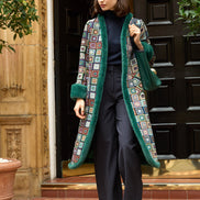 Delphia 70'S Patch Jacquard Fur Trim Coat - Multicoloured