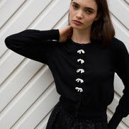 Ives Bow Trimmed Cardigan - Black