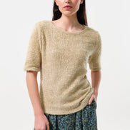 Laureen Eyelash Rib Short Sleeve Jumper - Beige