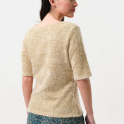 Laureen Eyelash Rib Short Sleeve Jumper - Beige