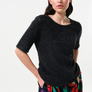 Laureen Eyelash Rib Short Sleeve Jumper - Black